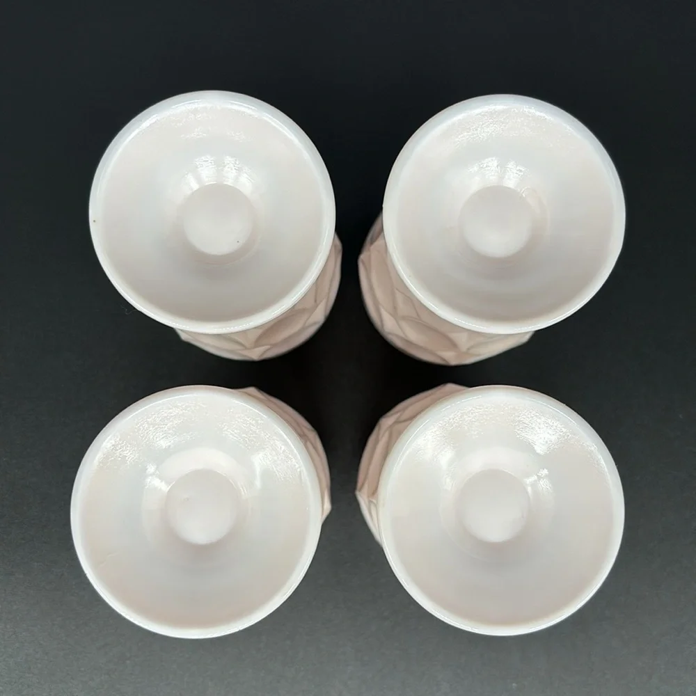 Vintage Set Of 4 Jeanette Shell Pink Milk Glass Thumbprint Juice Glasses
